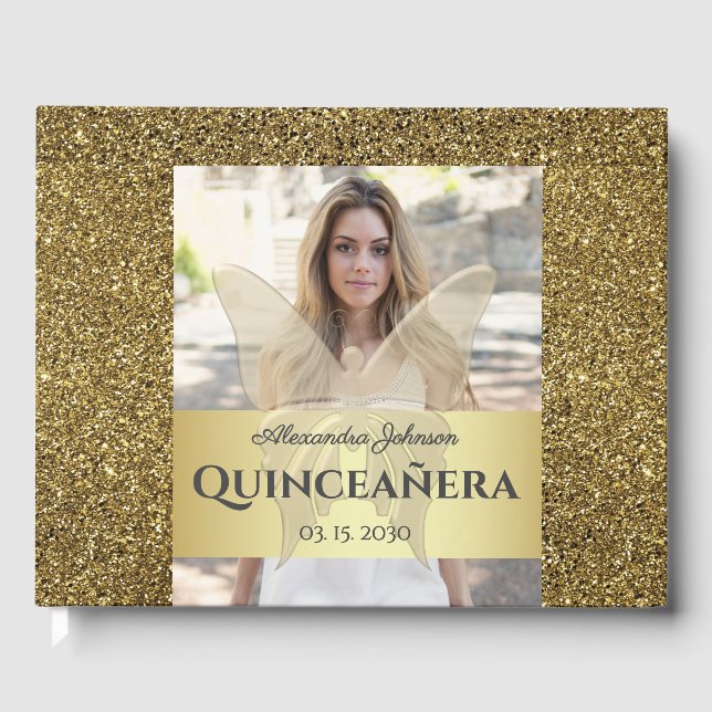 Guld Quinceañera Gästböcker (Framsida)