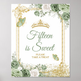 Guld Quinceañera Sage Grönt Krona 15th är Sweet Poster