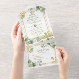 Guld Quinceañera Sage Grönt Krona allt i ett