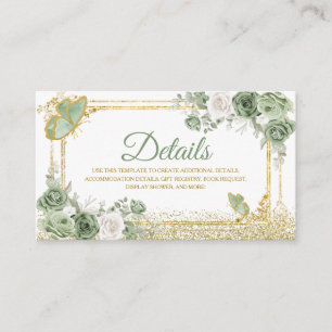 Guld Quinceañera Sage Grönt Krona Butterfly Detail Tilläggskort
