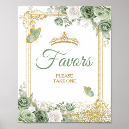 Guld Quinceañera Sage Grönt Krona Butterfly Favors Poster
