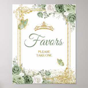 Guld Quinceañera Sage Grönt Krona Butterfly Favors Poster