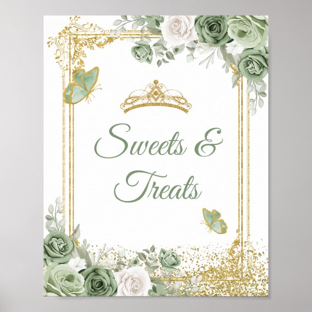 Guld Quinceañera Sage Grönt Krona Sweet Treats Poster (Framsidan)