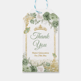 Guld Quinceañera Sage Grönt Krona Tack Presentetikett