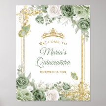 Guld Quinceañera Sage Grönt Krona Välkommen
