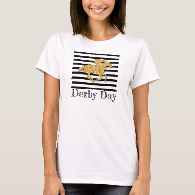 Guld Racehorse Derby Day T-Shirt (Framsida)