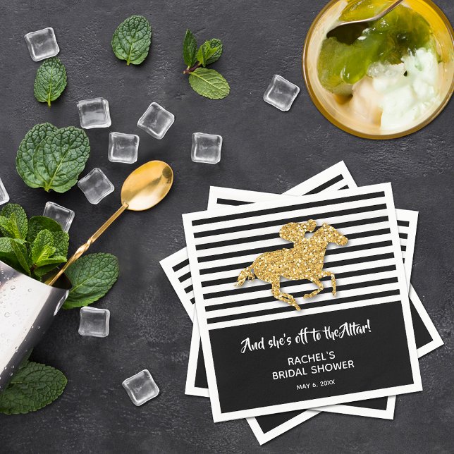 Guld Racehorse Derby Möhippa Pappersservett (Off to the Altar! Gold racehorse Derby-theme bridal shower cocktail napkins)