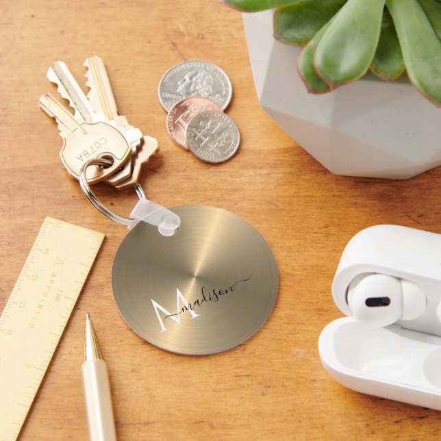 Guld Radial Metallic Script Namn Nyckelring (Skrivbord)