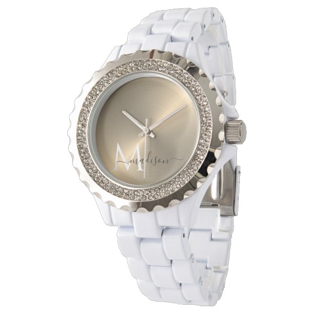 Guld Radial Metallic Script Namn Watch Armbandsur (Vinklad)