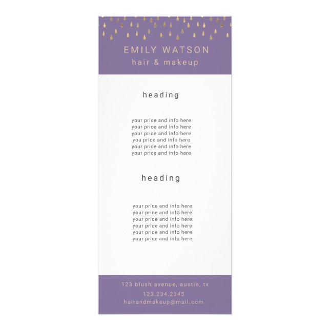 Guld Rain droppar Faux Foil-Trendiget Prist Reklamkort (Framsidan)