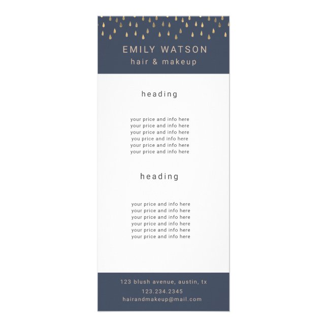 Guld Rain droppar Faux Foil-Trendiget Prist Reklamkort (Framsidan)
