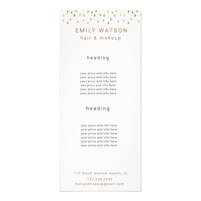 Guld Rain droppar Faux Foil-Trendiget Prist Reklamkort (Framsidan)