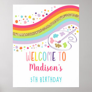 Guld Rainbow Art Party Birthday Välkommen Poster