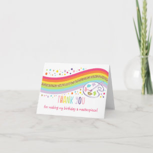 Guld Rainbow Art Party födelsedag Tack Kort