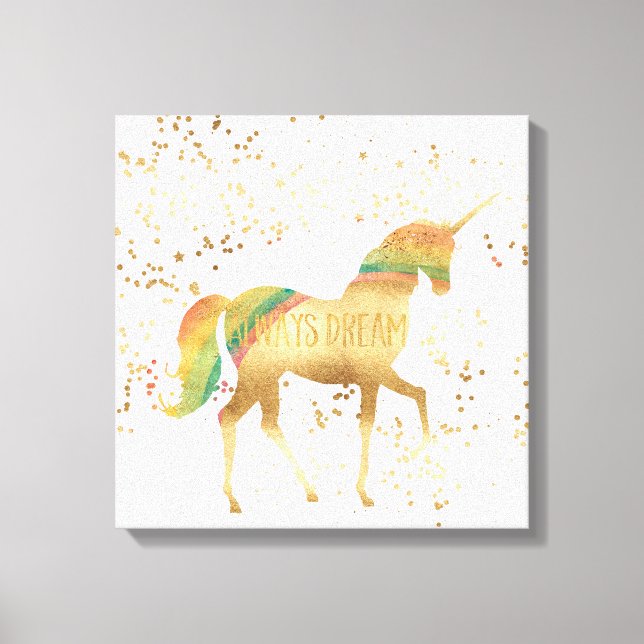 Guld Rainbow Dream Unicorn Canvastryck (Framsida)
