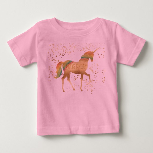 Guld Rainbow Dream Unicorn Tee Shirt (Framsida)