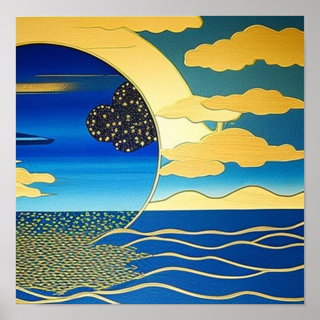 Guld Rainbow vid Sea Poster (Framsidan)