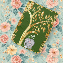 Guld Ram Baby Elephant Mamma Forest Livets träd Bebisfilt