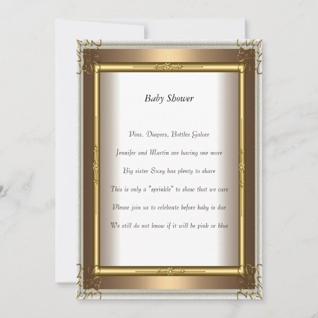 Guld ram  Baby Shower Fest guld Inbjudningar (Framsida)