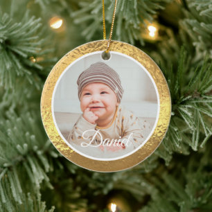 Guld ram Babys första jul Julgransprydnad Keramik