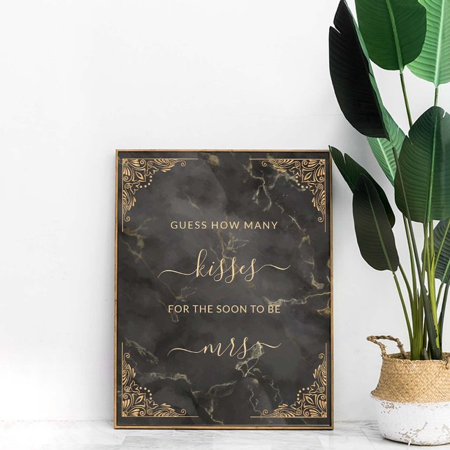 Guld Ram Black Marble Hur många Kisses-spel Poster (Skapare uppladdad)