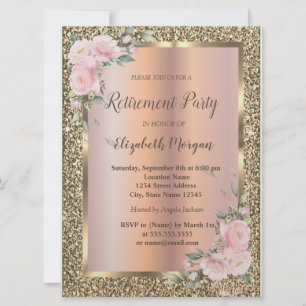 Guld ram,Blommor,Glitter Pension Inbjudningar
