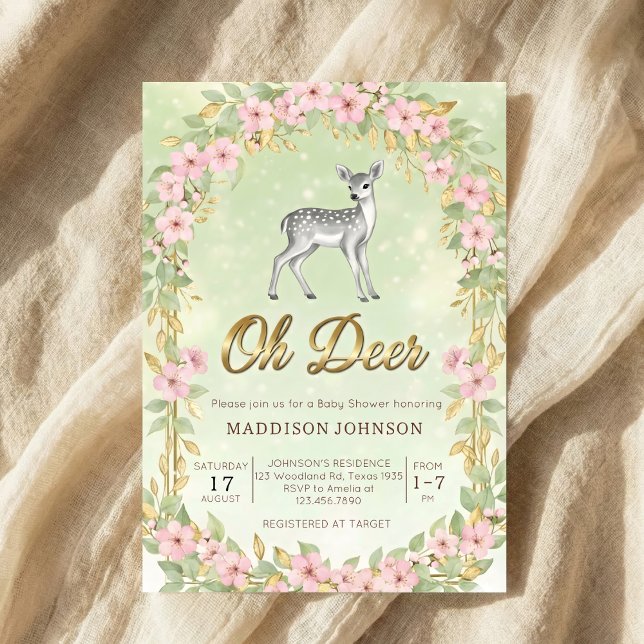 guld ram blomster hjort baby shower inbjudningar (Skapare uppladdad)