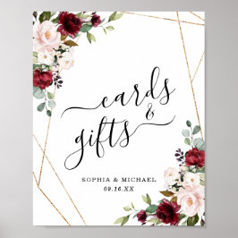 Guld Ram Burgundy Blommigt-kort och presentkort Poster