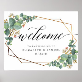 Guld Ram Eucalyptus Välkommen till bröllop-tecknet Poster