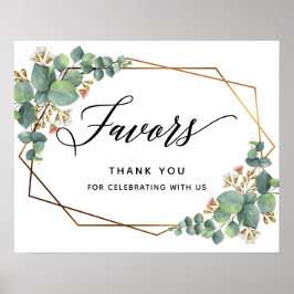 Guld Ram Eucalyptus Wedding-favoritskylt Poster