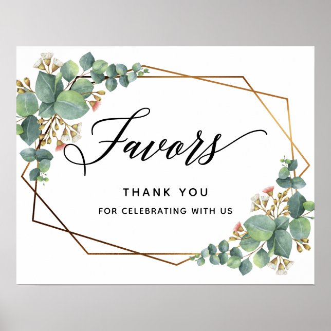 Guld Ram Eucalyptus Wedding-favoritskylt Poster (Framsidan)