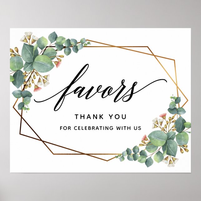 Guld Ram Eucalyptus Wedding-favoritskylt Poster (Framsidan)