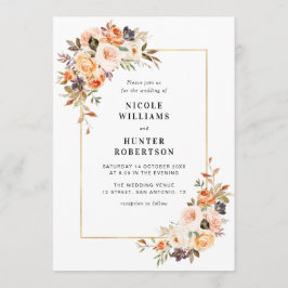guld ram Fall blommigt bröllop Inbjudningar