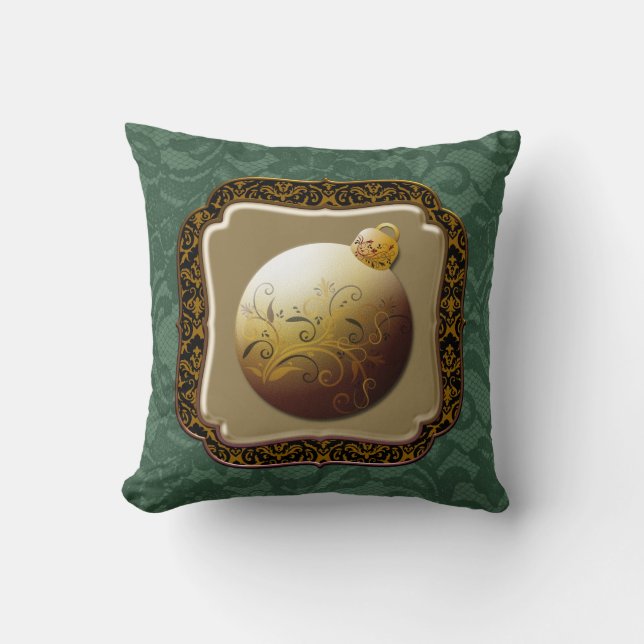 Guld Ram Glas Ornament Emerald Ro Faux Snöre Kudde (Framsida)