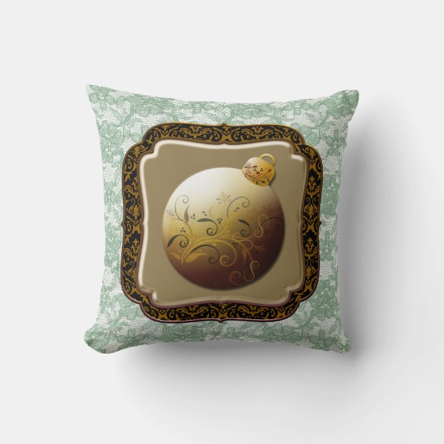 Guld Ram Glas Ornament Grönt Blommigt Faux Snöre Kudde (Framsida)