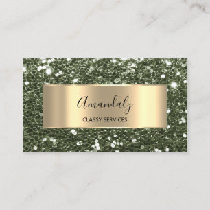Guld Ram Glitter QRCode Logotyp Elegant Sage Grönt Visitkort