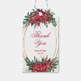 Guld Ram Helgdag Poinsettia Bröllop Presentetikett