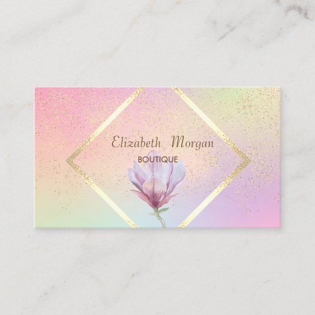 Guld Ram,Konfetti Watercolor Magnolia Elegant Visitkort (Framsida)