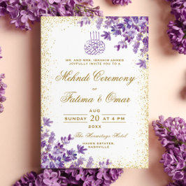 Guld Ram Lila Lavender Islamic Mehndi Ceremony Inbjudningar