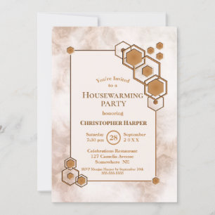 Guld Ram Marble Houseuppvärmning Party Inbjudningar