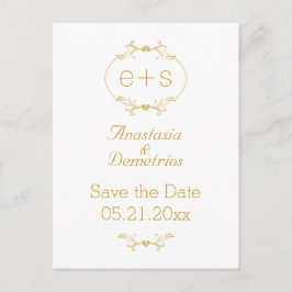 Guld ram med initialer bröllop spara datum meddelande vykort
