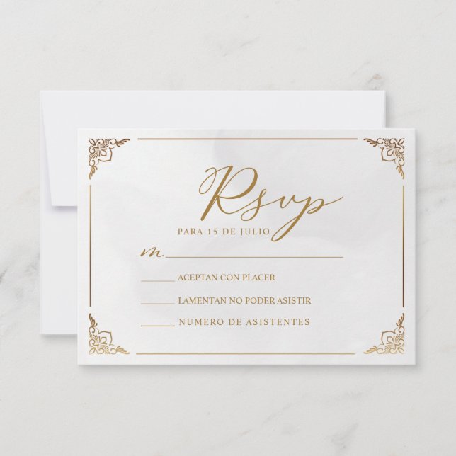 Guld Ram Motif Nuestra Boda Spanska Bröllopet OSA Inbjudningar (Framsida)
