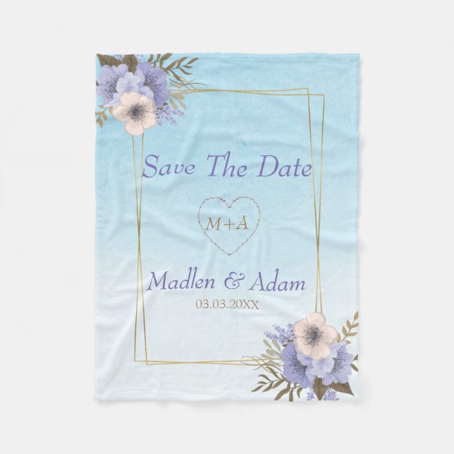 Guld Ram och blommor Fleecefilt (Framsidan)