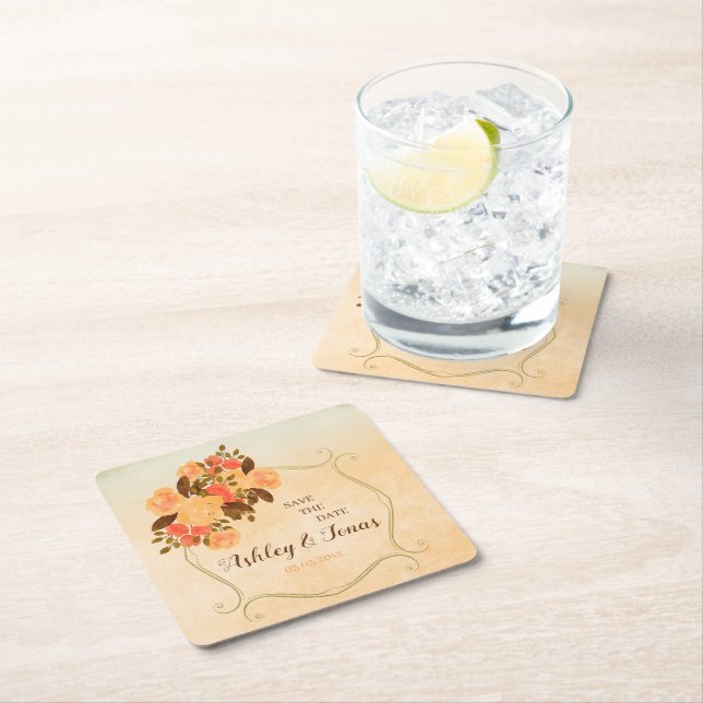 Guld Ram och blommor Underlägg Papper Kvadrat (Insitu)