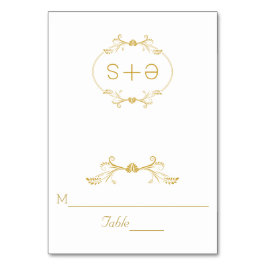 Guld ram och initialer bröllop-medföljande eskort bordsnummer