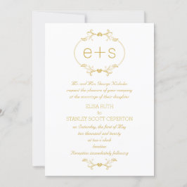 Guld ram och initialer elegant, monogram bröllop inbjudningar
