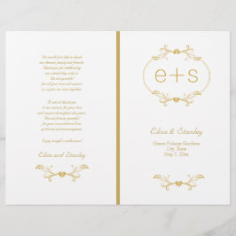 Guld, ram och initialer, uppfällt bröllopsprogram