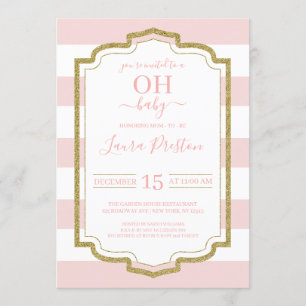 Guld Ram och Rosa Rand OH Baby Shower Inbjudningar