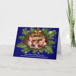 Guld- ram på det gräs red ut Wood julfotoet Helgkort