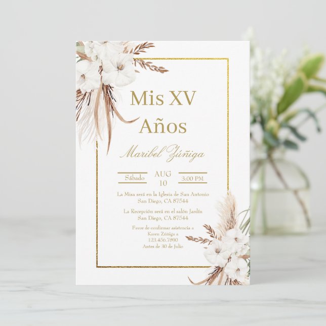 Guld ram Quinceanera-inbjudan Inbjudningar (Stående Fram)